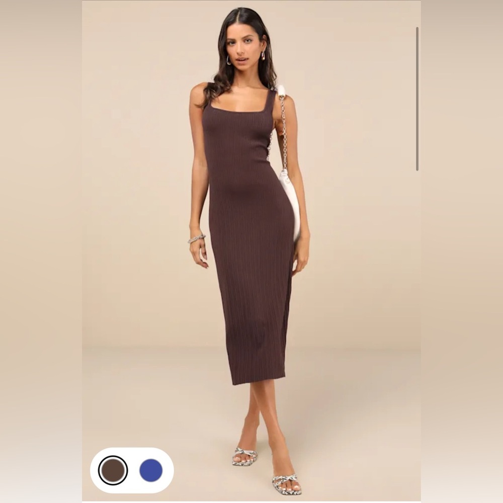 Lulu's Chocolate Brown Ribbed Midi Dress